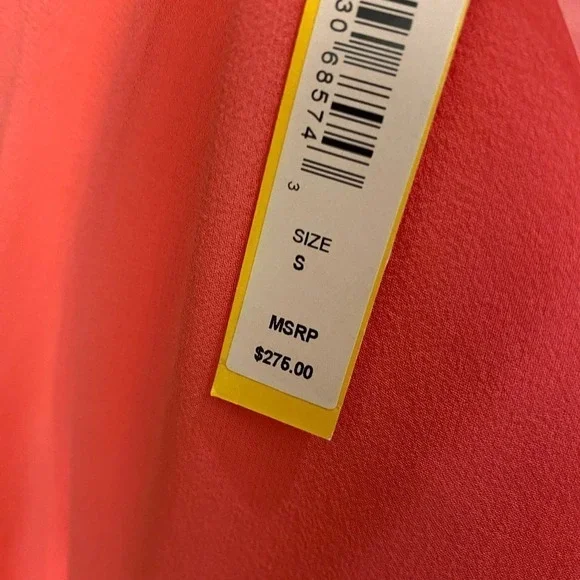 NWT Alice + Olivia Hot Neon Pink 100% Silk Trapeze Hem Layered Dress shift Small